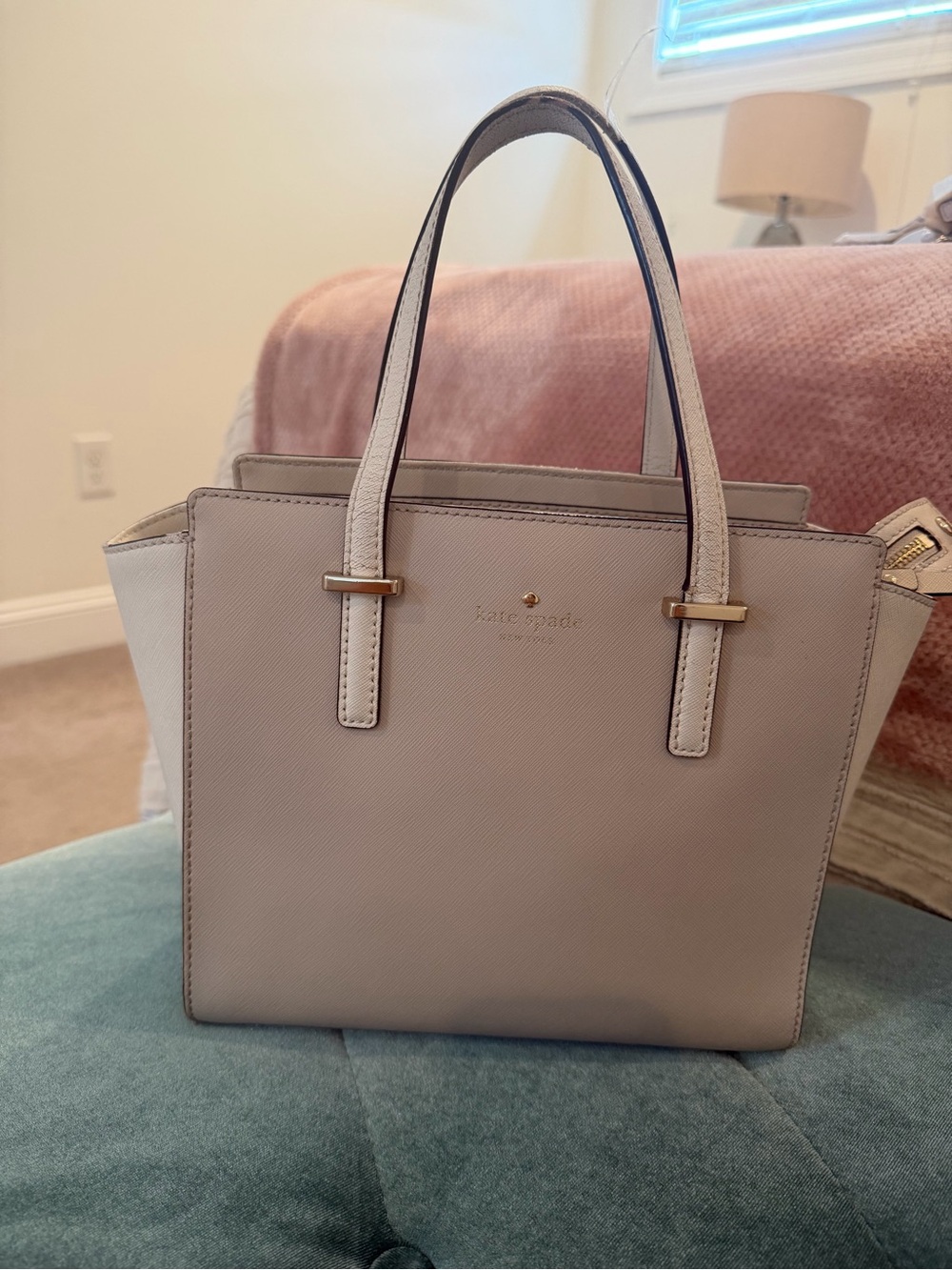 kate spade light beige Saffiano leather satchel